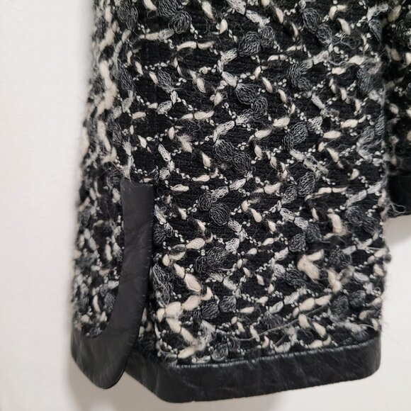 Dana Buchman Blazer Women Plus Sz 16 Zipper Tweed Boucle Wool Trim Leather - Picture 12 of 13